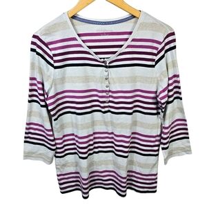 Coldwater Creek Purple and Black Striped Long Sleeve Top